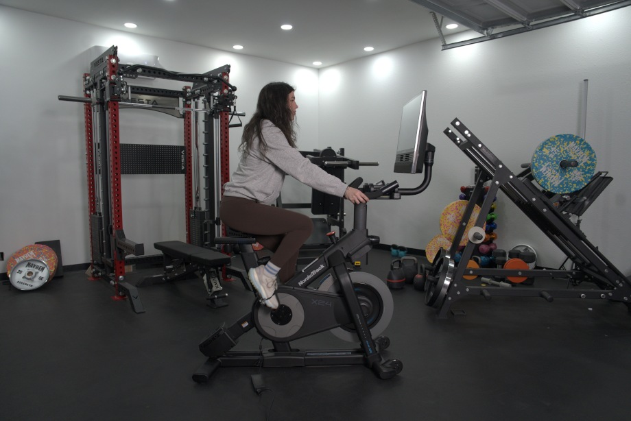 A person riding a NordicTrack X24 Bike.