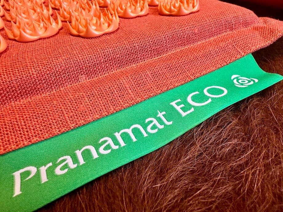 A close look at the tag on a Pranamat Accupressure Mat.