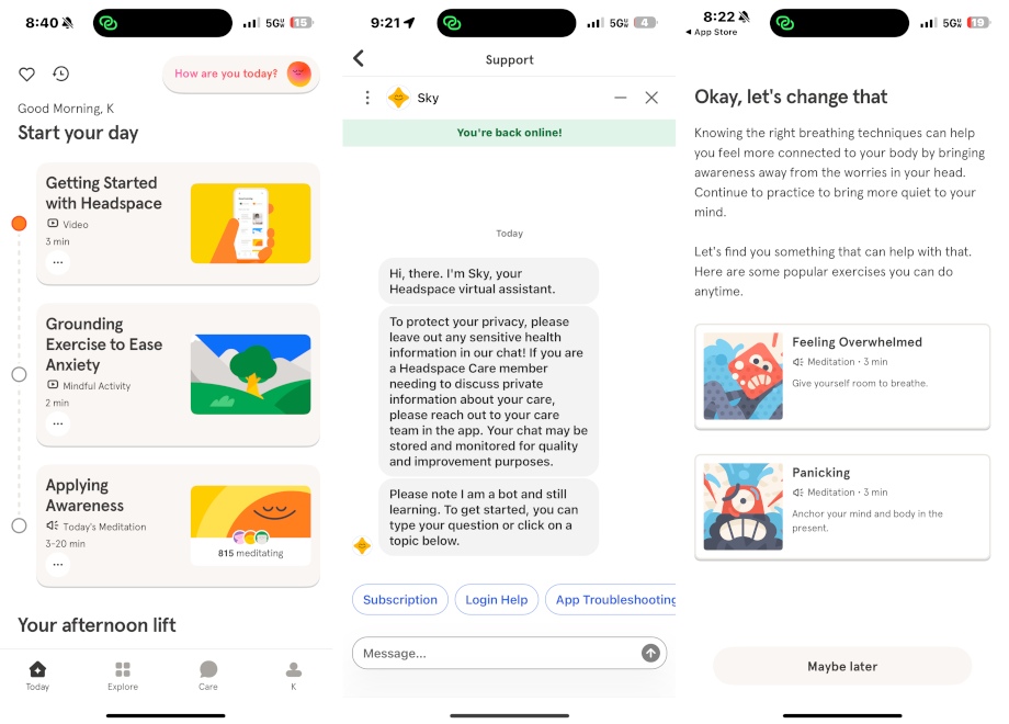 Screenshots of encouragement from the Headspace app