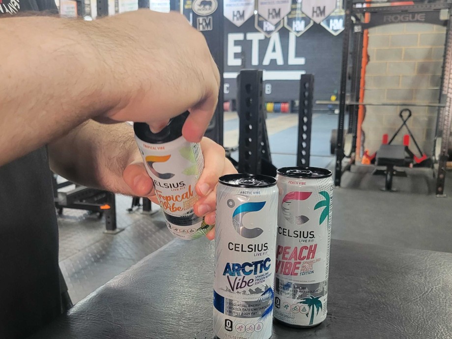 Our tester cracks open a Celsius energy drink.