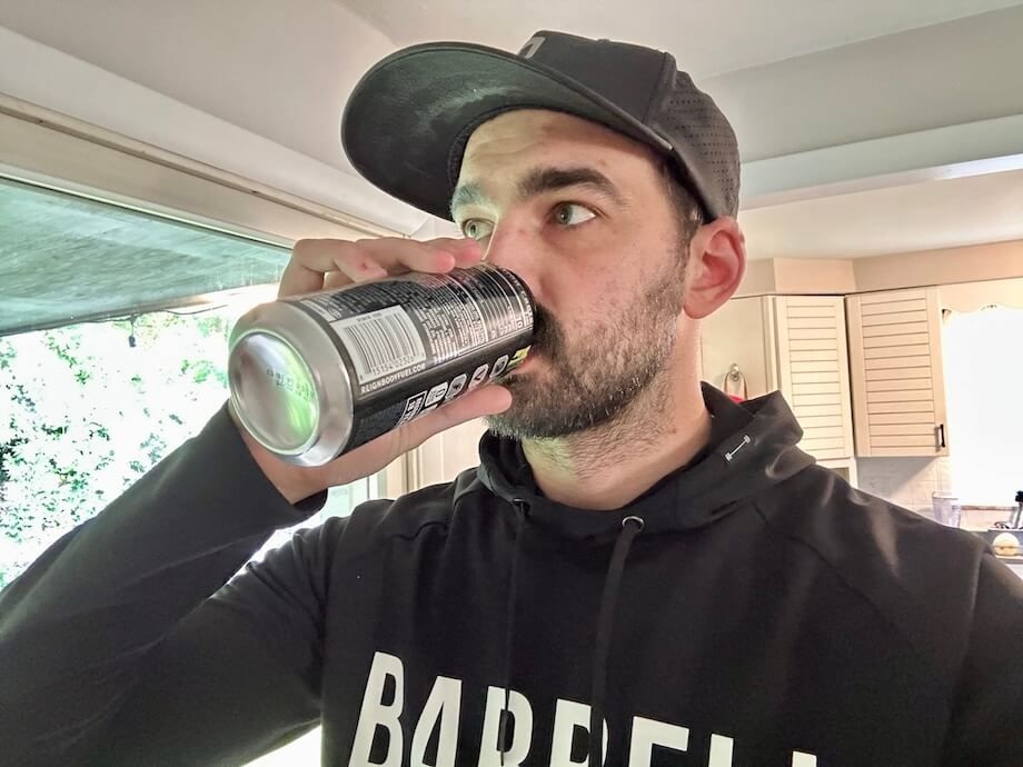 Our tester drinking a can of REIGN Total Body Fuel