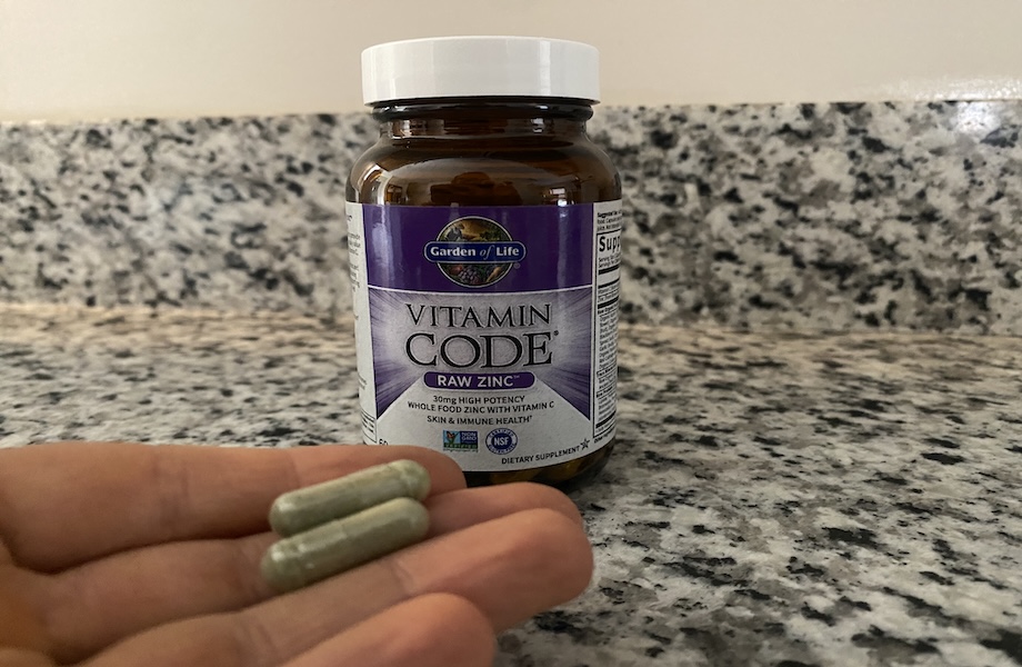 Our tester holding a serving size of Garden of Life Raw Zinc