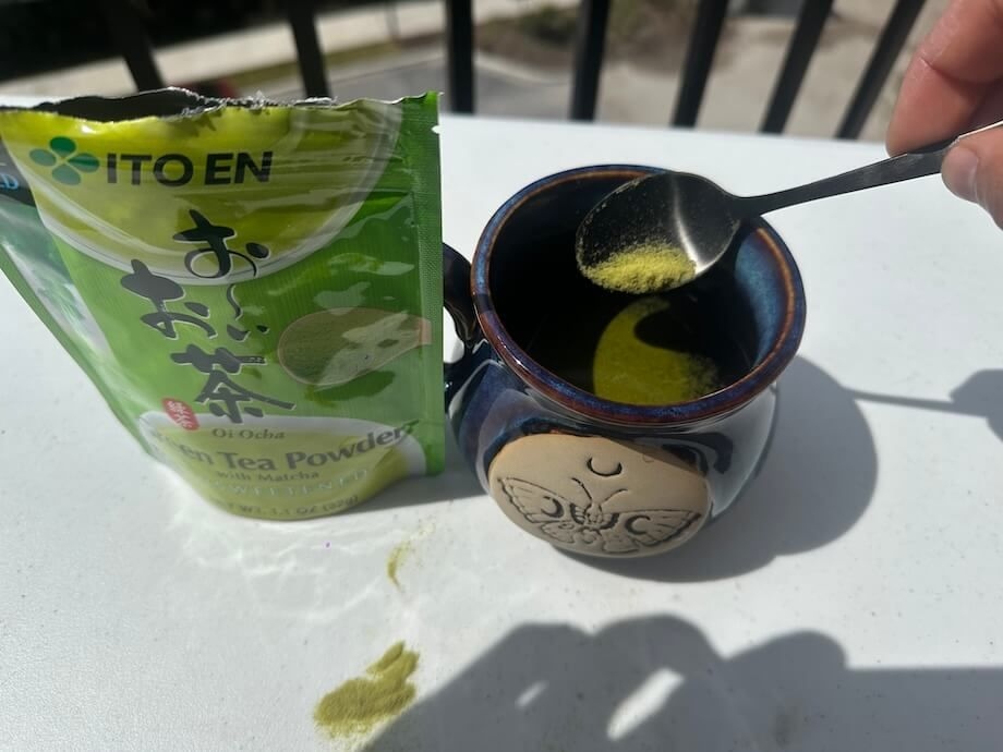 Our tester making a cup of Ito En Matcha Green Tea