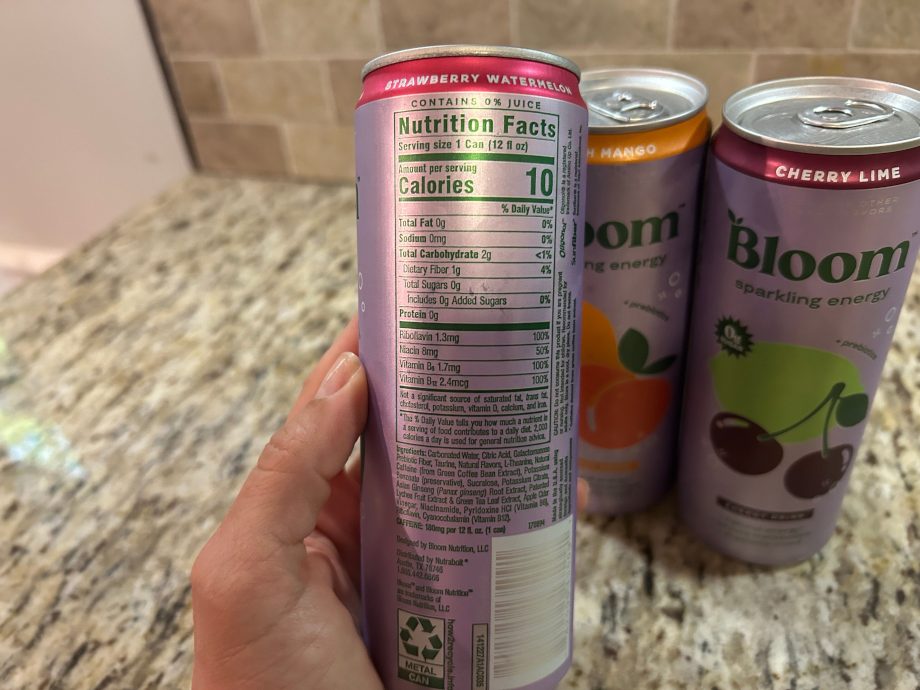 Nutrition Facts on a can of Bloom Energy