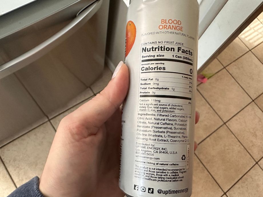 Nutrition Facts on a can of UpTime.