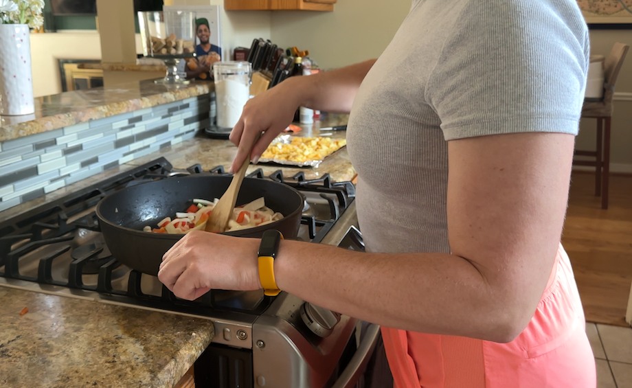 Our tester preparing a meal from Blue Apron