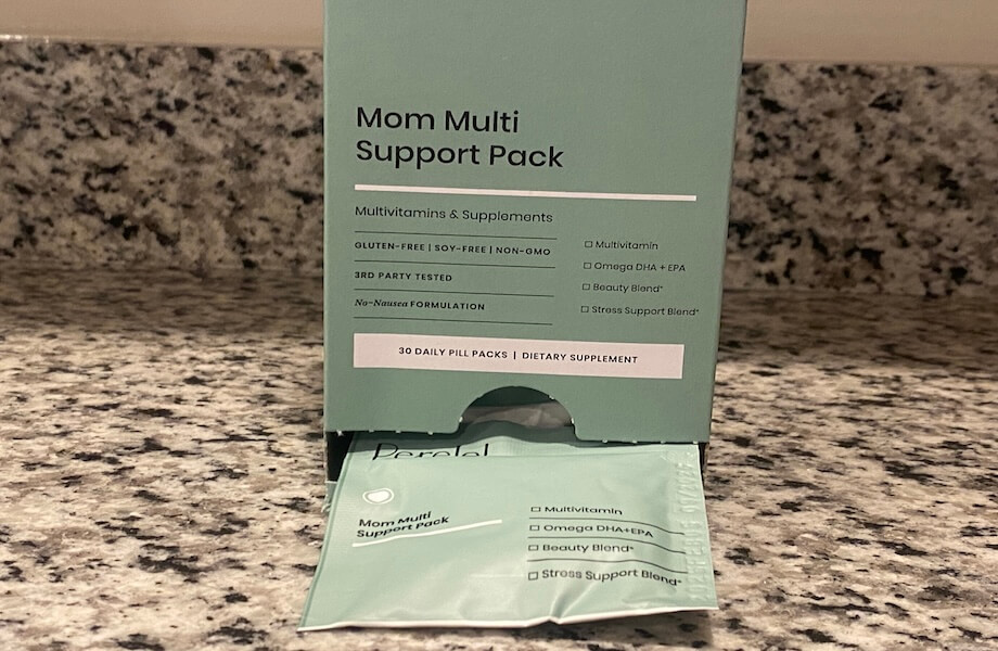 A box and individual packet of Perelel Mom Multi-Support Pack