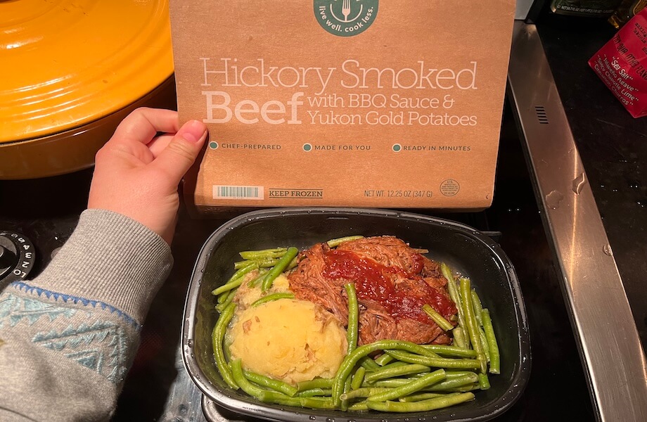 BistroMD serving of Hickory-Smoked Beef with BBQ Sauce and Yukon Gold Potatoes