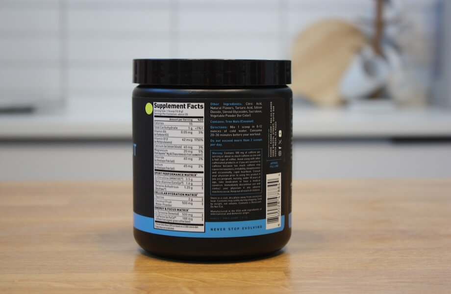 Kaged Pre-Workout Sport supplement facts