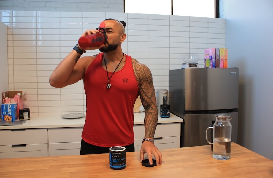 Our tester drinking their mixed serving of Kaged Pre-Workout Sport