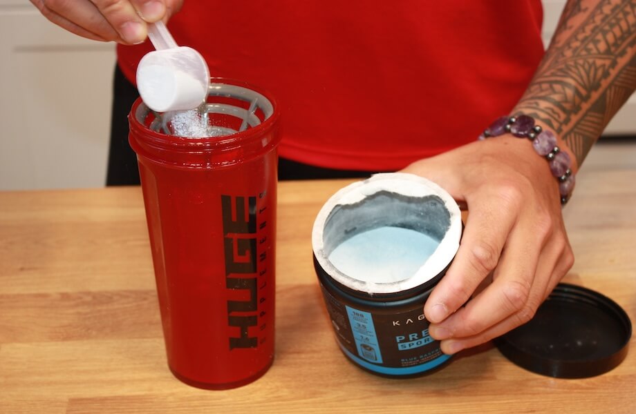 Our tester mixing up a serving of Kaged Pre-Workout Sport