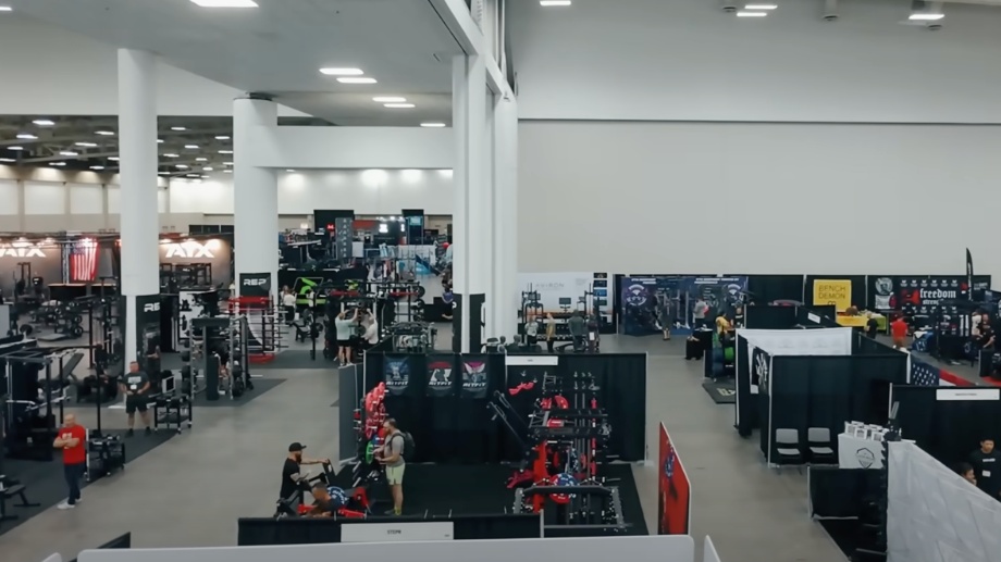 A view of Home Gym Con, looking down at the many vendors represented