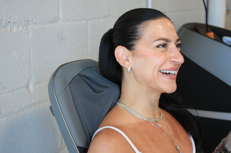 Our expert gets a neck massage from a Homedics Massage Chair