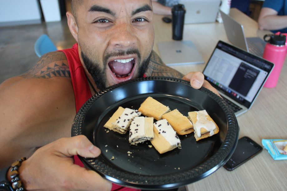 Our tester posing with Legendary Strawberry Protein Patries