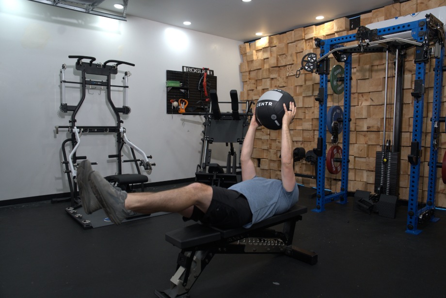 Our tester working out with a Centr x HYROX Competition Wall Ball