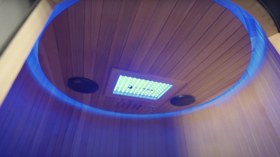 Chromotherapy lights and speakers on a Sun Home Pod Sauna