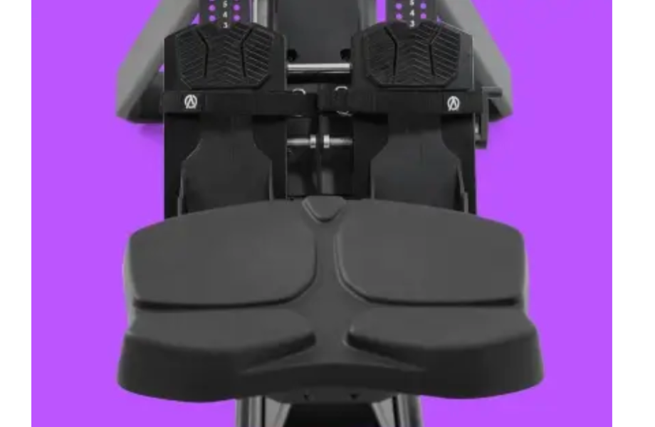 An image of the Aviron Strong Go rower footplates and seat