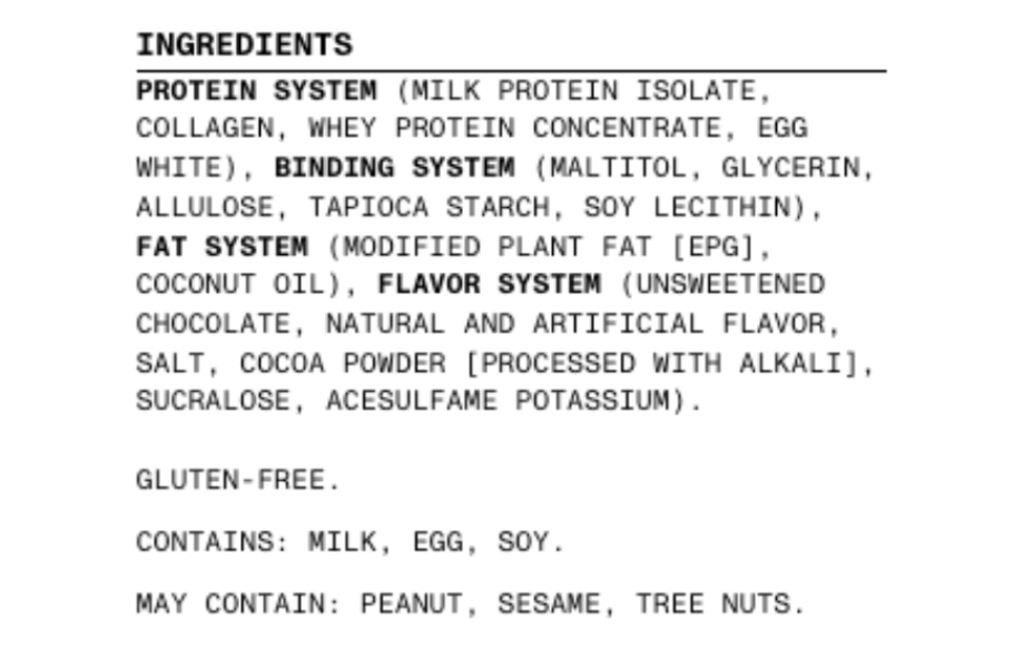 Ingredients listed for David protein abrs