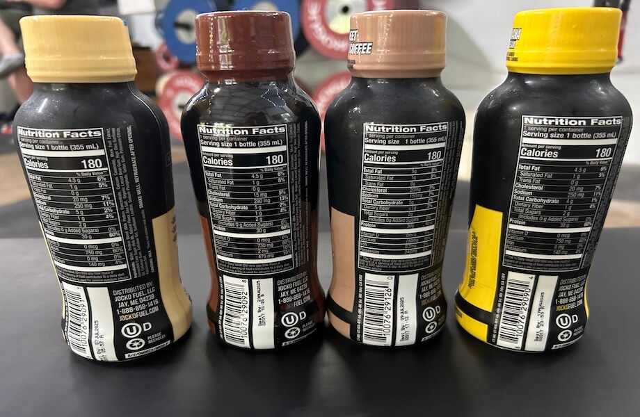 The full Jocko Molk Protein Shake flavor lineup's nutrition facts
