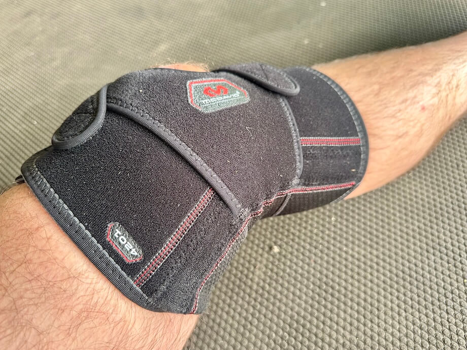 A McDavid Versatile Knee Wrap on our tester's knee