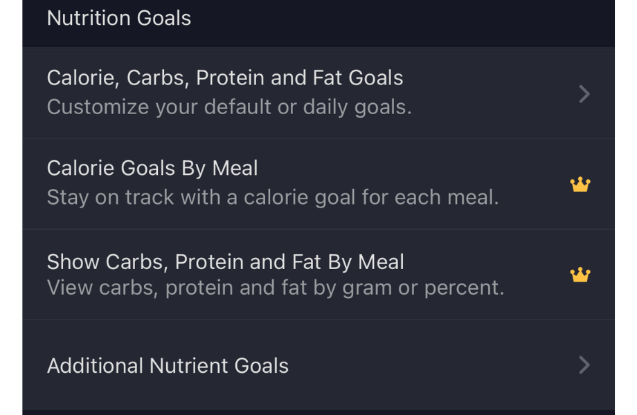 Nutrition Goals available through the MyFitnessPal app