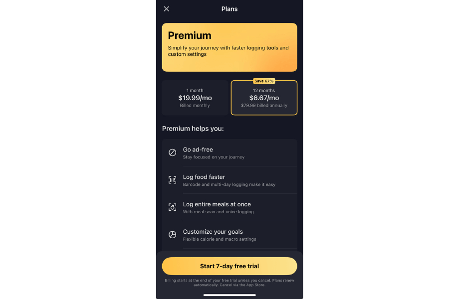 The Premium subscription plan offered through MyFitnessPal