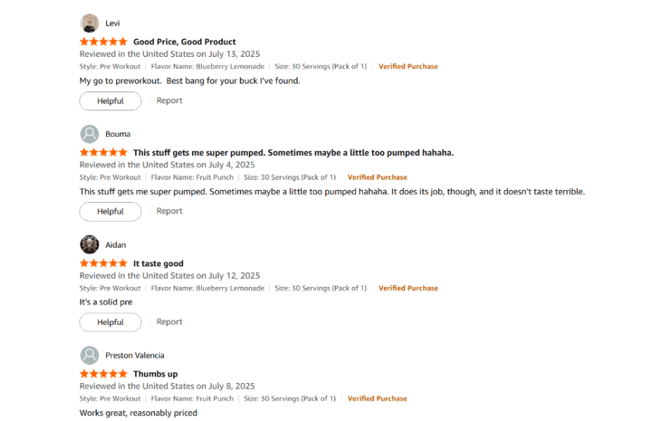 Amazon customer reviews for Optimum Nutrition Gold Standard Pre-Workout