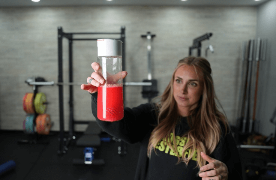 Our tester examining their blended serving of Optimum Nutrition Gold Standard Pre-Workout