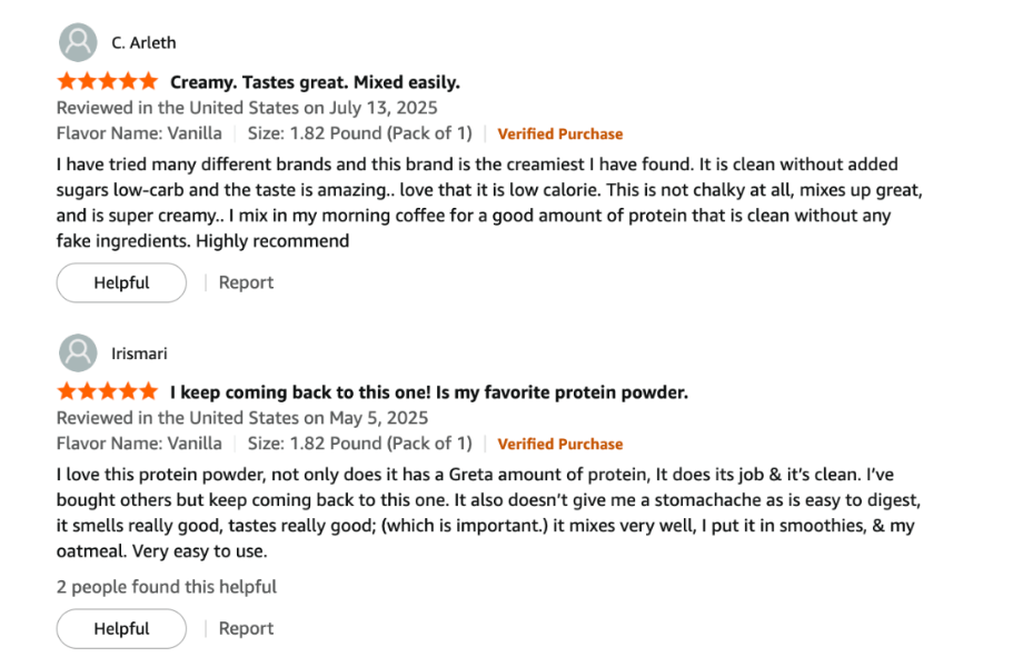Amazon customer reviews for Orgain Grass-Fed Whey Protein