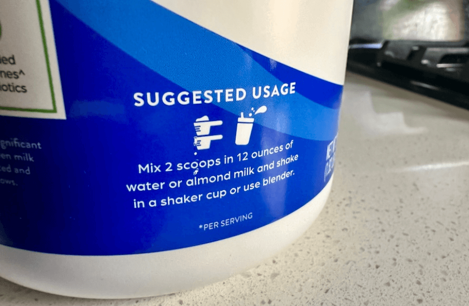 Orgain Grass-Fed Whey Protein suggested use instructions