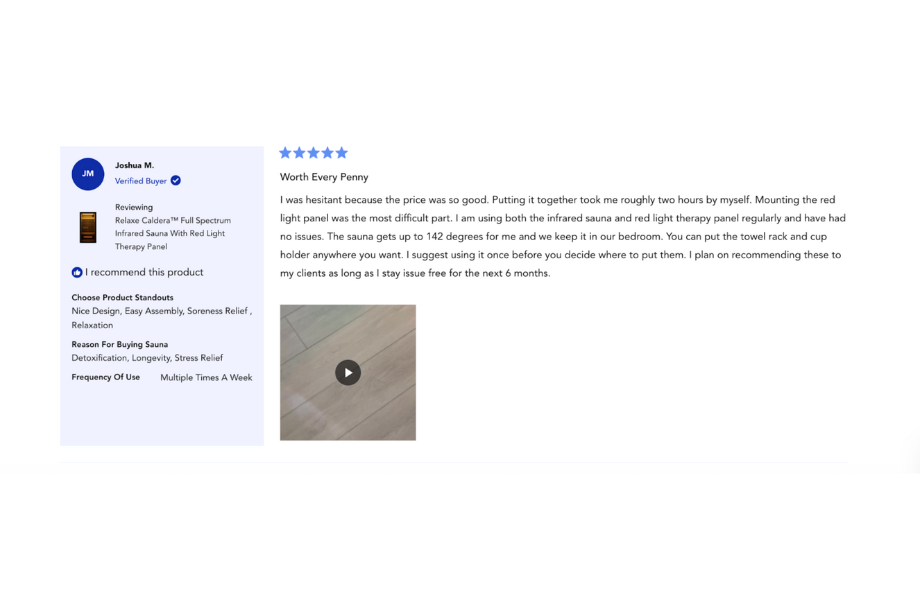 Relaxe Caldera Infrared Sauna customer reviews