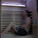 Our tester finishing up their sauna session in the Relaxe Caldera Infrared Sauna
