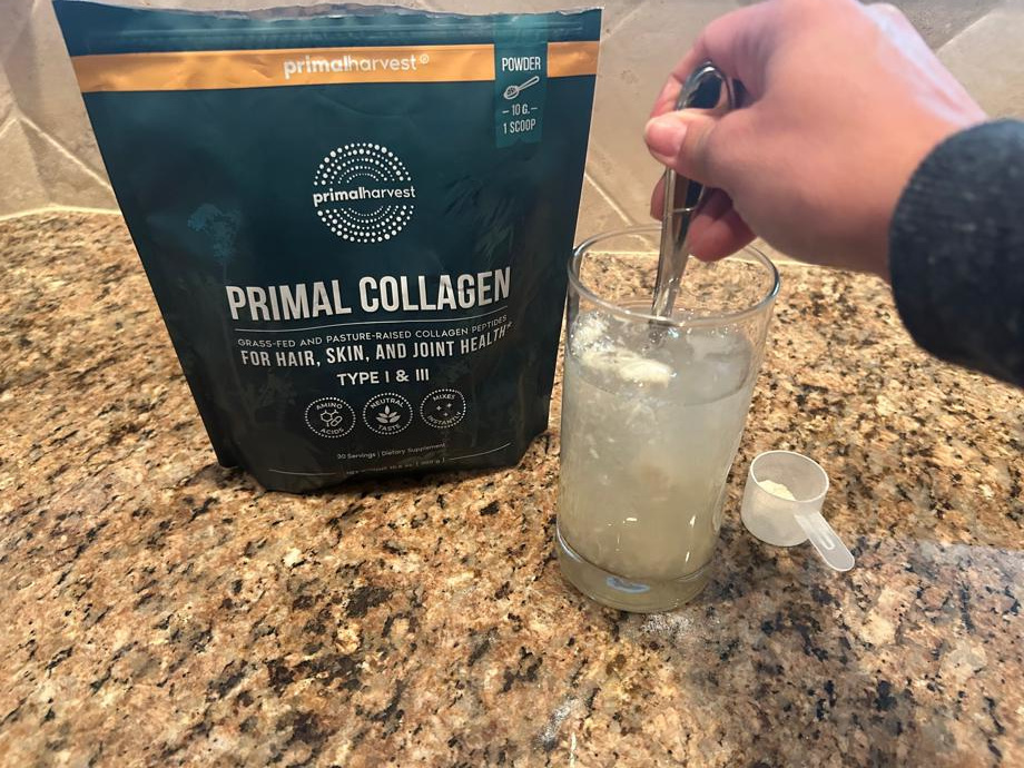 Stirring a serving of Primal Harvest Primal Collagen