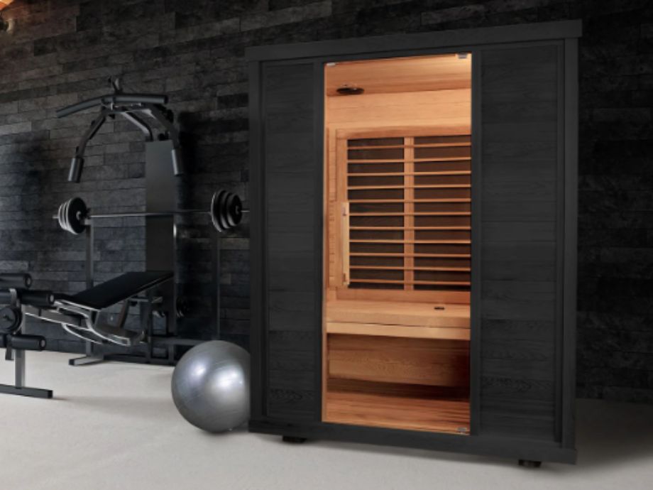 Sun Home Saunas Equinox Infrared Sauna inside a home gym