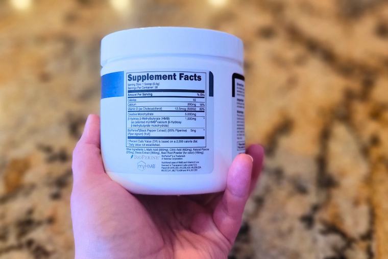 Supplement facts on a container of Transparent Labs Creatine HMB