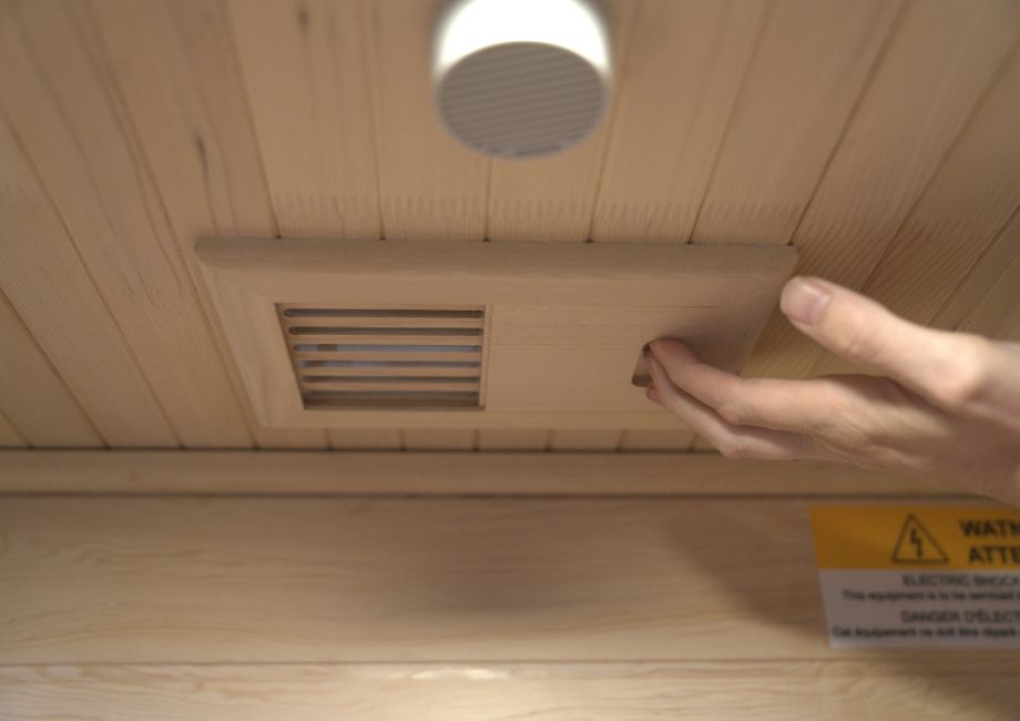 A close-up view of the heating panels in the SaunaBox Solara