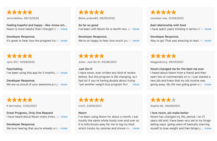 Online customer reviews for the Noom weight loss service