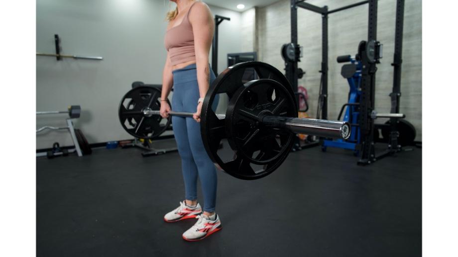 Major Fitness Barbell Advanced close up side view lifting barbell with double plates