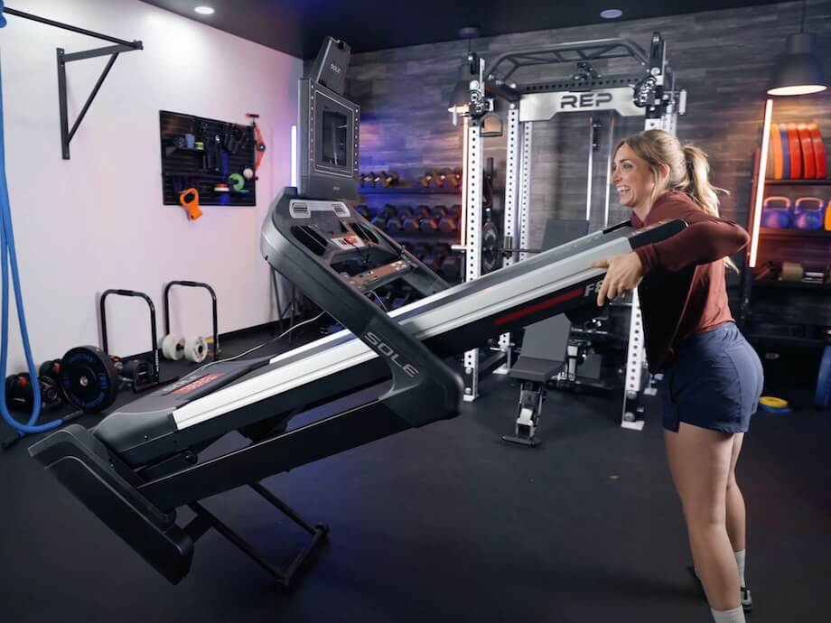 Lindsay Scheele moving the Sole F80 treadmill