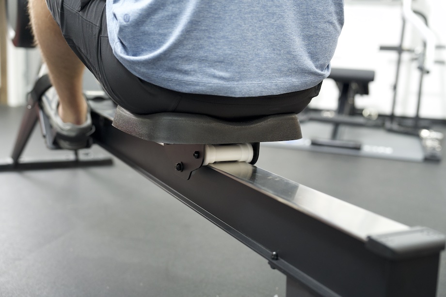 An image of the seat and rail on the Yosuda Dragonfly rower