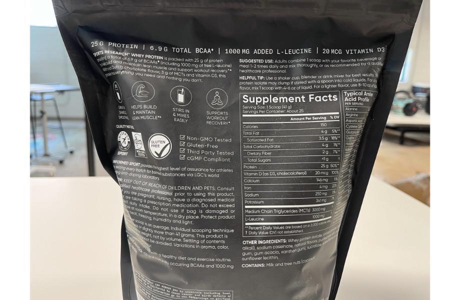 Sports Research Whey Protein Supplement Facts