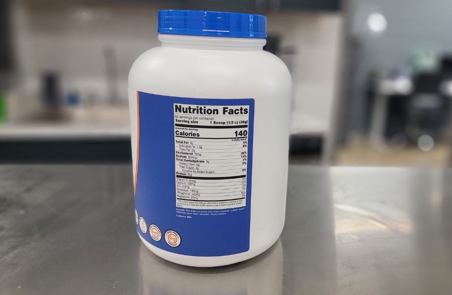 Supplement Facts on a container of Nutricost Whey Protein Concentrate
