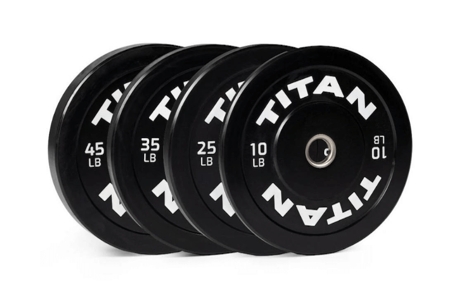 A stack of Titan Fitness Economy Bumper Plates