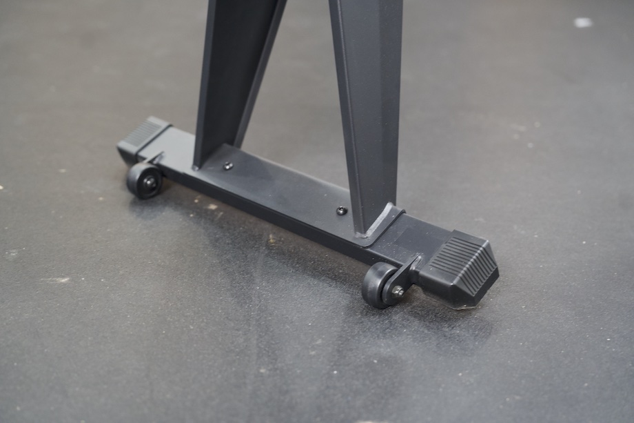 An image of the transport wheels on the Yosuda Dragonfly rower