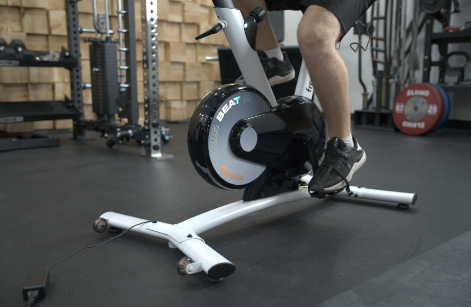 A close look at the flywheel on a Free Beat Boom Bike