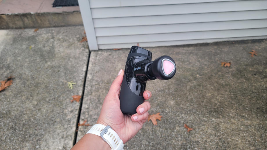 The heated tip on a Bob & Brad M7 Plus mini massage gun.
