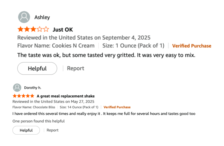 Online customer reviews for 310 All-in-One Meal Replacement Shake