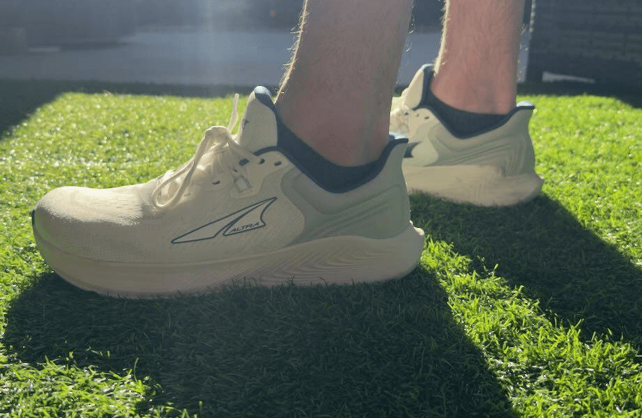 Our tester wearing a pair of Altra Provision 8 running shoes