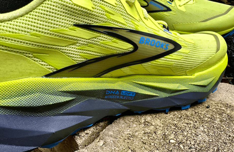 The Brooks Cascadia 19's DNA Loft v3 midsole, close up