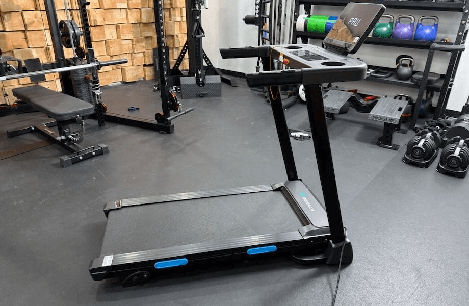 The Merach T12 treadmill in the center of our testing center